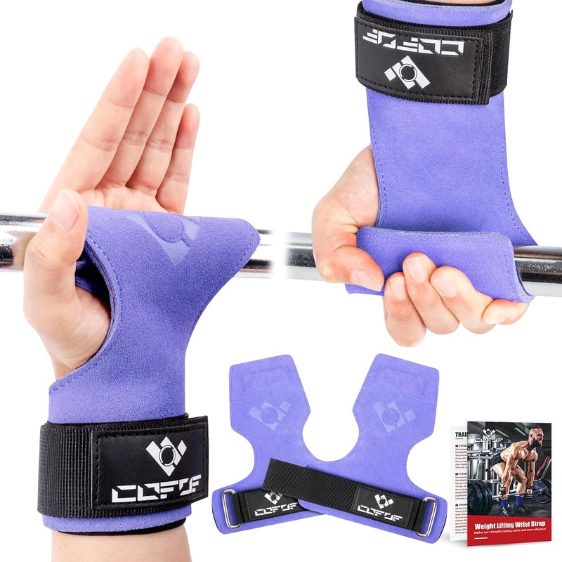 COFOF Weight Lifting Wrist Strap, Double Layer Leather Wrist Strap for Deadlift and Powerlifting, Adjustable Neoprene Padded Gym Workout Lifting Hooks (Pair) - Image 1